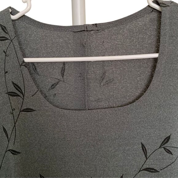 Gray Floral Square Neck Short Sleeve A-Line Dress Size M - Picture 3 of 4